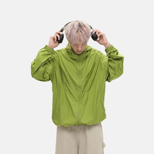 FAERIS-Plain Hood Zip Windbreaker