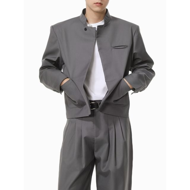 FAERIS-Plain Open Front Blazer Mid Rise Wide Leg Pants