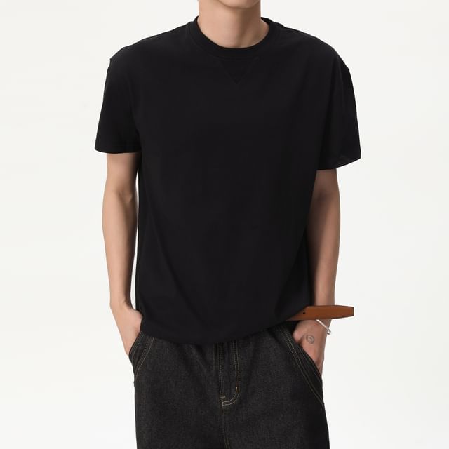 FAERIS-Short-Sleeve Crew Neck Plain T-Shirt