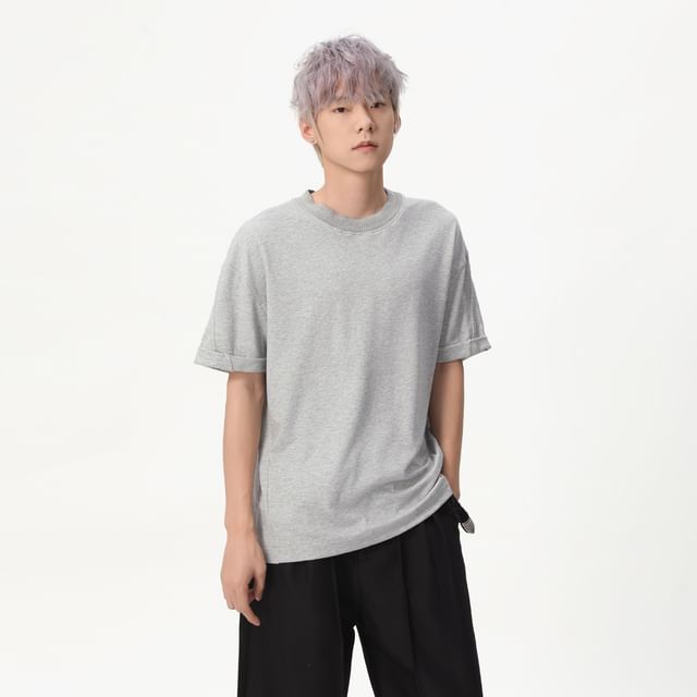 FAERIS-Short-Sleeve Crew Neck Plain T-Shirt