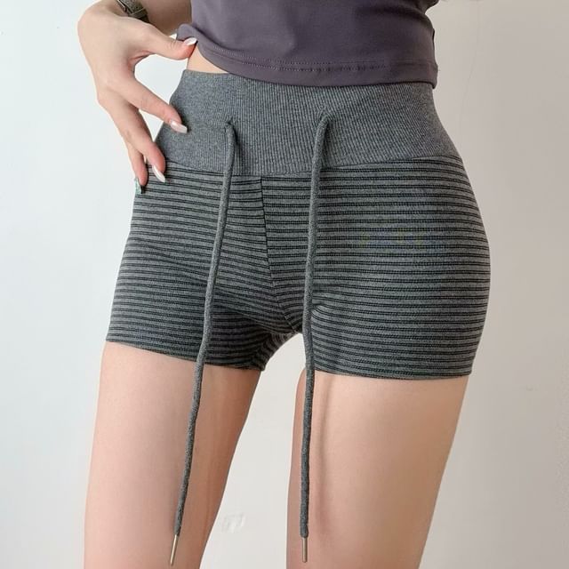 Faiar-Drawstring Waist Striped Hot Pants