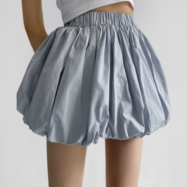 Faiar-Elastic Waist Plain Mini A-Line Skirt