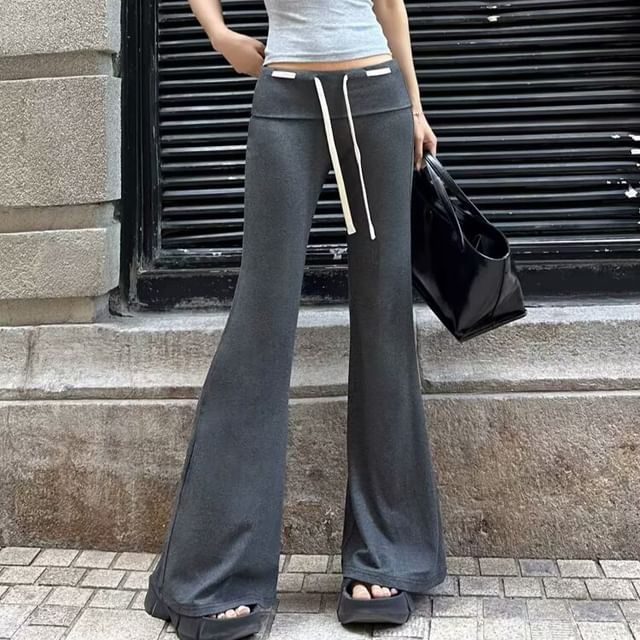 Faiar-Low Waist Plain Flared Pants