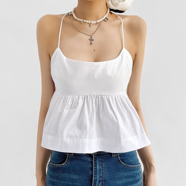 Faiar-Plain Ruffle Crop Camisole Top
