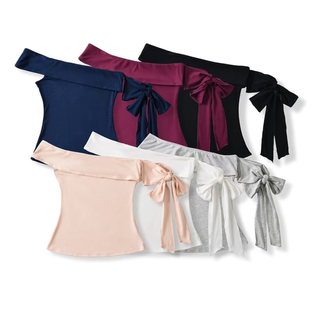 Faiar-Sleeveless One Shoulder Plain Tie-Up Top