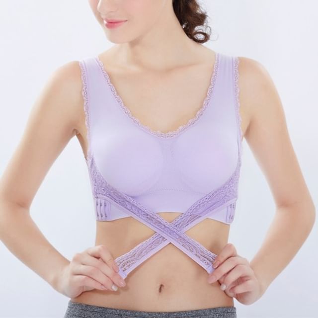Faiar-V-Neck Lace Panel Bra