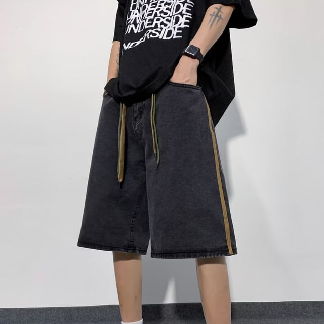 farrahces-Mid Rise Striped Washed Jorts
