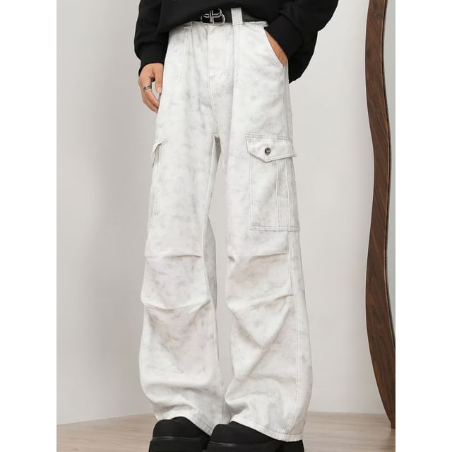 farrahces-Mid Waist Plain Wide Leg Cargo Pants