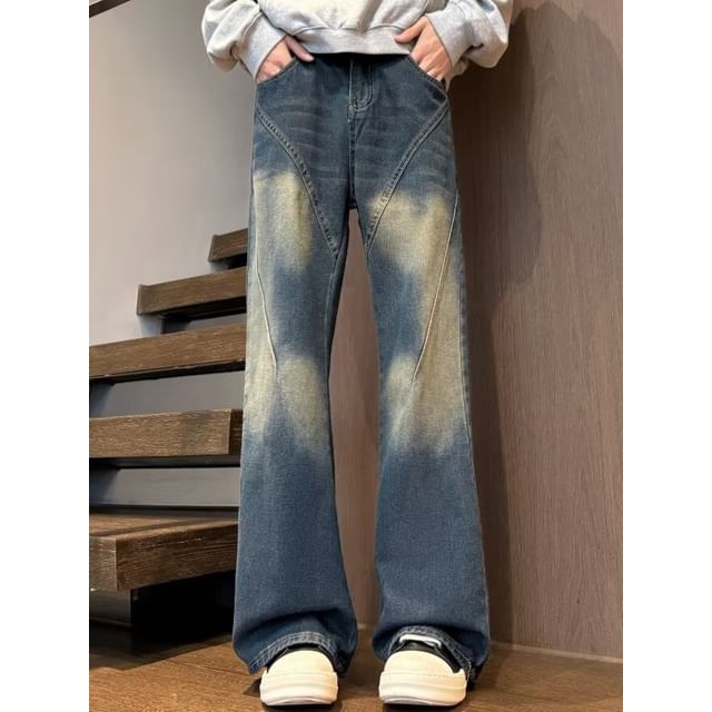 farrahces-Mid Waist Washed Bootcut Jeans