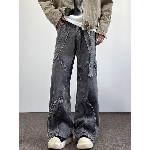 farrahces-Mid Waist Washed Wide Leg Jeans