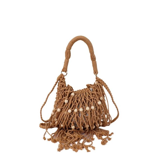 FAYLE-Beaded Fringed Hem Crochet Shoulder Bag