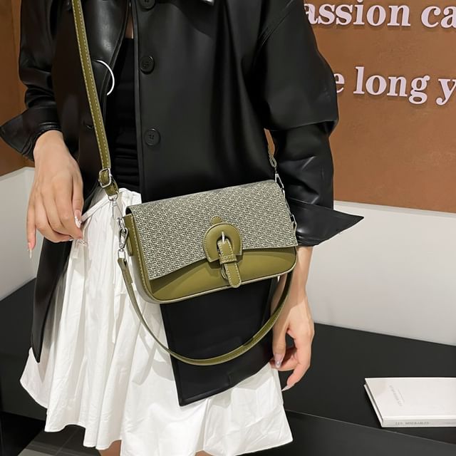 FAYLE-Buckle Flap Panel Crossbody Shoulder Bag