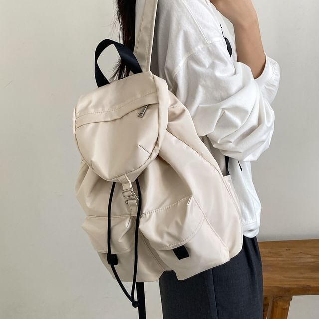 FAYLE-Buckled Strap Flap Plain Backpack