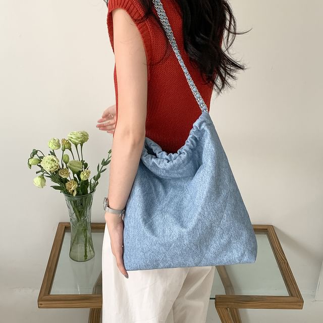 FAYLE-Chain Strap Denim Tote Bag