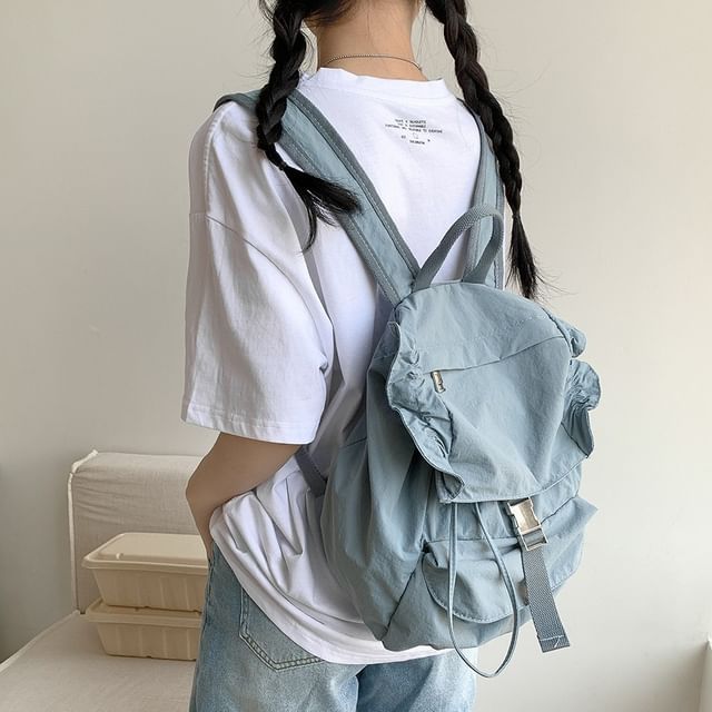 FAYLE-Denim Buckled Backpack