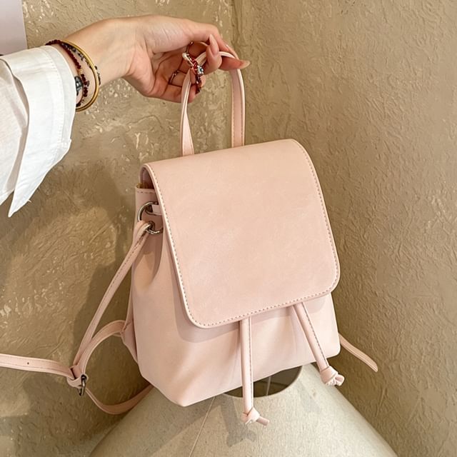 FAYLE-Faux Leather Flap Plain Backpack