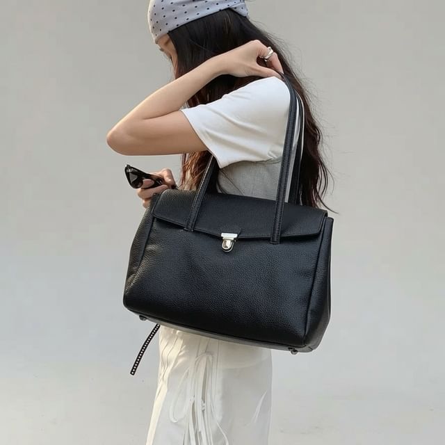 FAYLE-Faux Leather Flap Plain Shoulder Bag