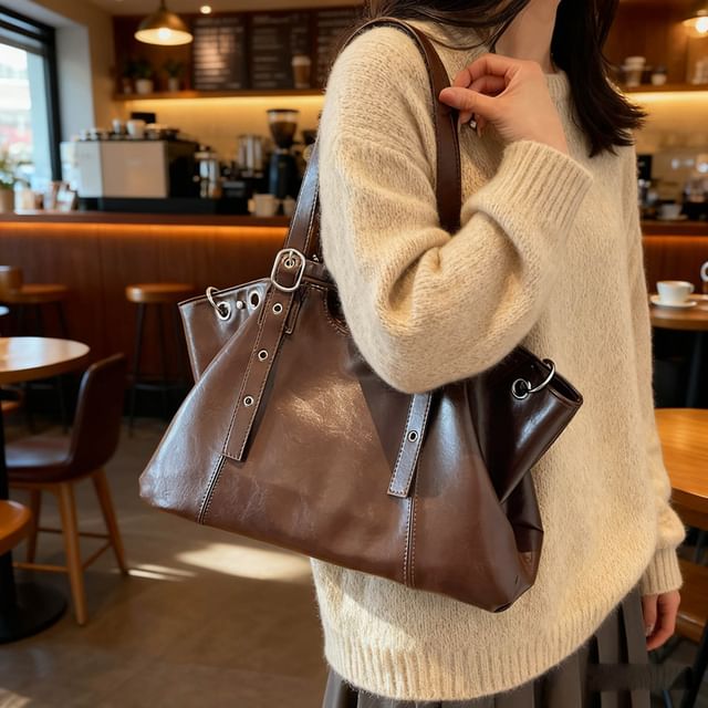FAYLE-Faux Leather Grommet Shoulder Bag