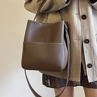 FAYLE-Faux Leather Plain Bucket Bag