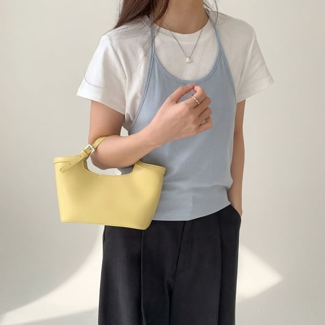 FAYLE-Faux Leather Plain Bucket Bag