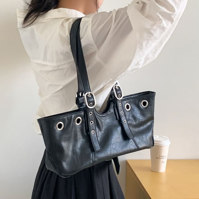 FAYLE-Faux Leather Plain Shoulder Bag