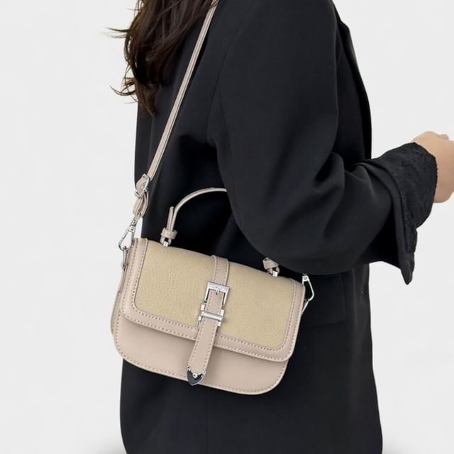 FAYLE-Faux Leather Two Tone Hobo Bag