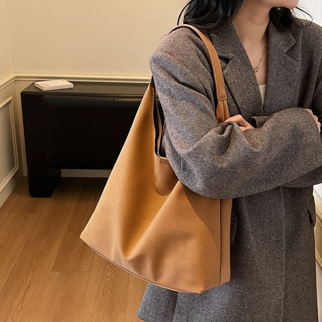 FAYLE-Faux Suede Plain Tote Bag