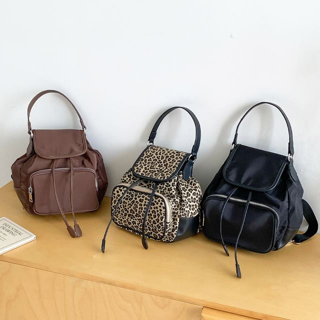 FAYLE-Flap Drawstring Top Handle Backpack