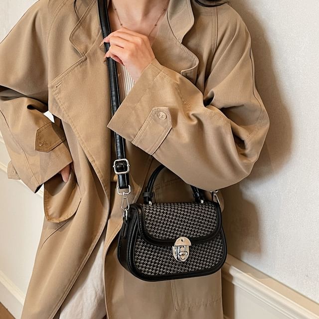FAYLE-Houndstooth Faux Leather Crossbody Bag