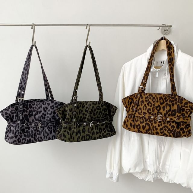 FAYLE-Leopard Print Belted Tote Bag