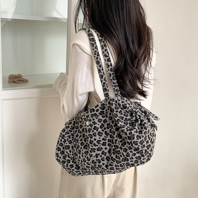 FAYLE-Leopard Print Corduroy Shoulder Bag
