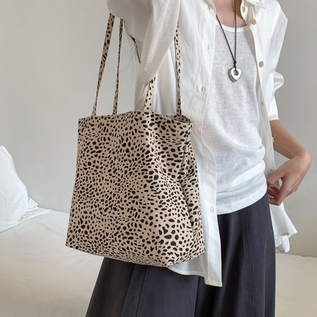 FAYLE-Leopard Print Fabric Tote Bag