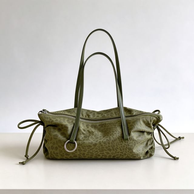 FAYLE-Leopard Print Ribbon Side Shoulder Bag
