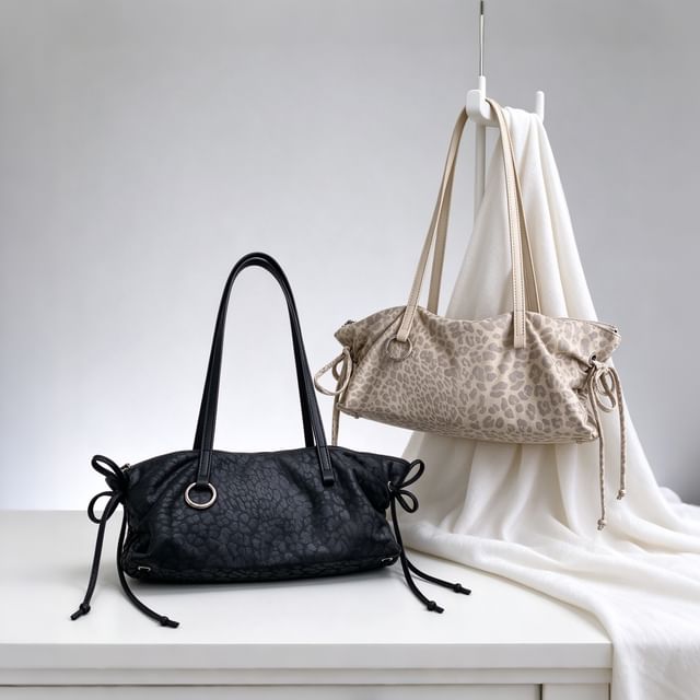 FAYLE-Leopard Print Ribbon Side Shoulder Bag
