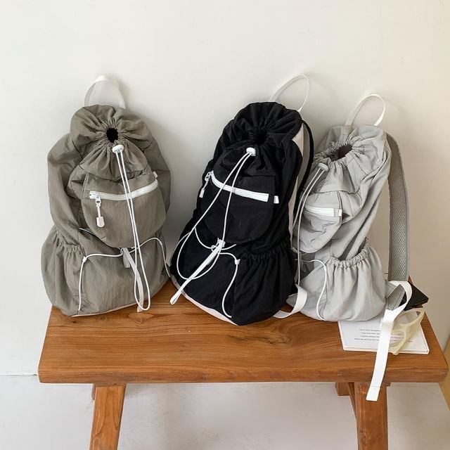 FAYLE-Nylon Contrast Zip Toggle Backpack
