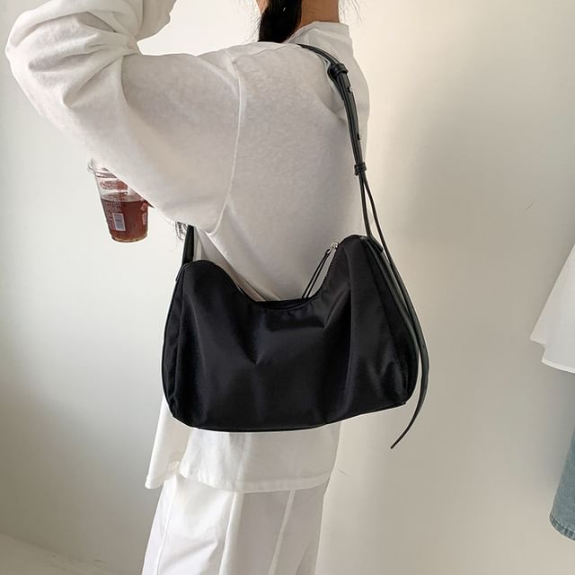 FAYLE-Nylon Plain Shoulder Bag