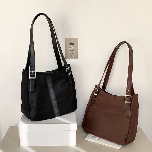 FAYLE-Plain Buckled Fabric Tote Bag
