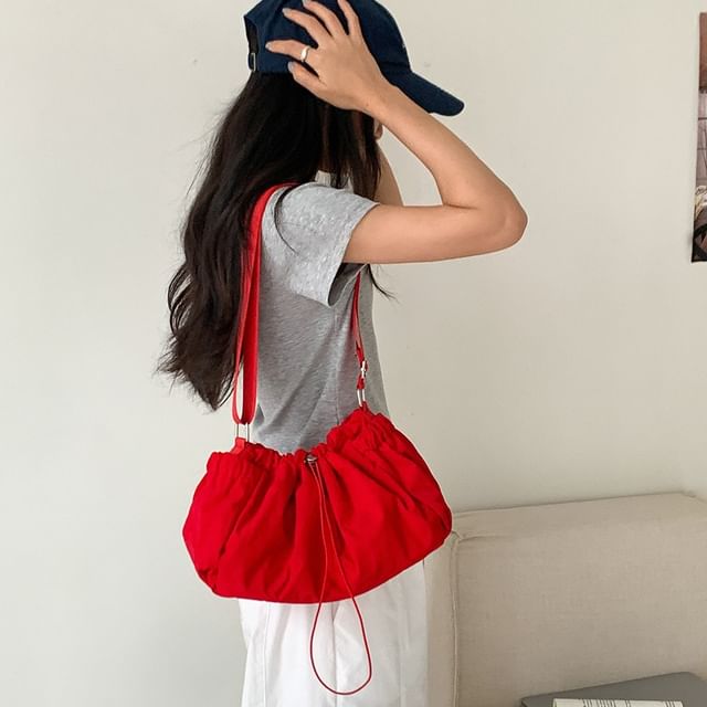 FAYLE-Plain Drawstring Nylon Crossbody Bag