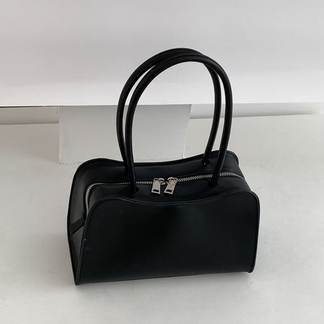 FAYLE-Plain Faux Leather Bowler Bag
