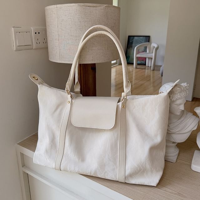 FAYLE-Plain Faux Leather Carryall Bag