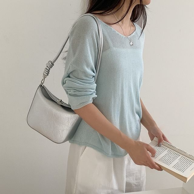 FAYLE-Plain Faux Leather Crossbody Bag
