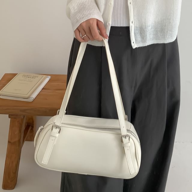 FAYLE-Plain Faux Leather Shoulder Bag