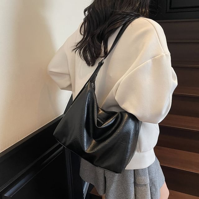 FAYLE-Plain Faux Leather Tote Bag