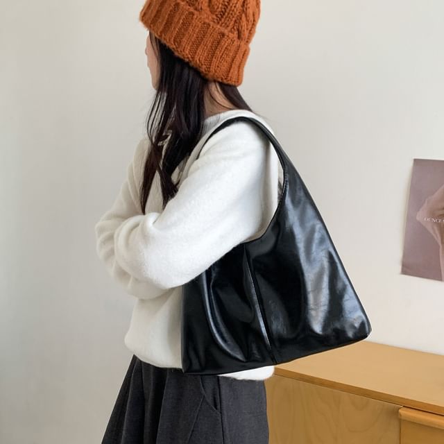FAYLE-Plain Faux Leather Tote Bag