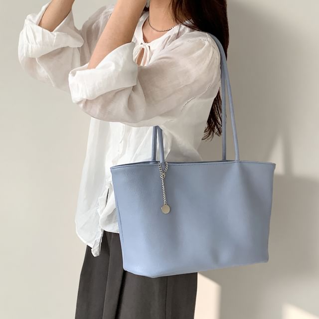 FAYLE-Plain Faux Leather Tote Bag