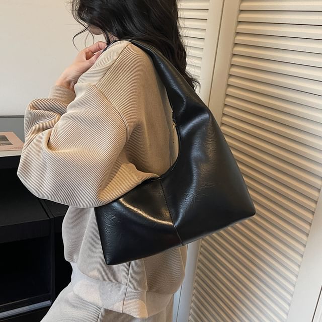 FAYLE-Plain Faux Leather Tote Bag