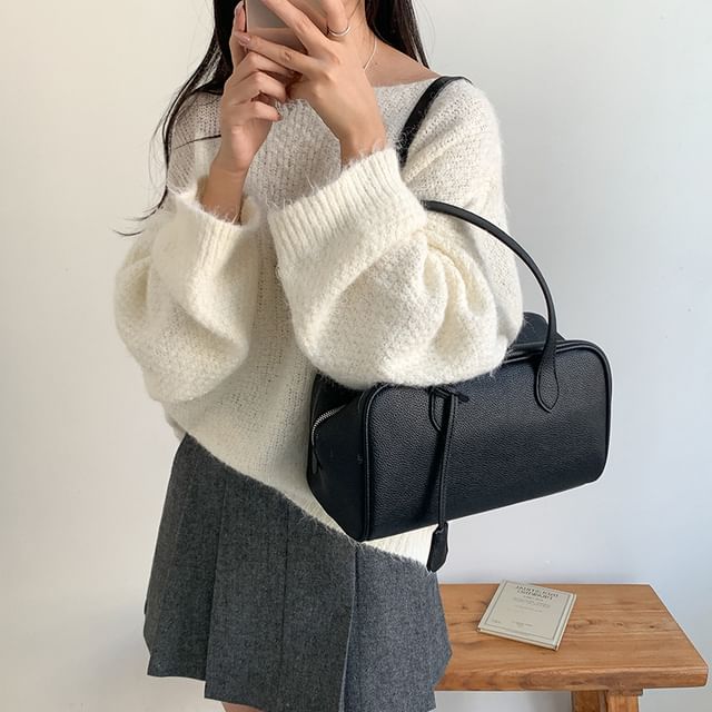 FAYLE-Plain Faux Leather Tote Bag