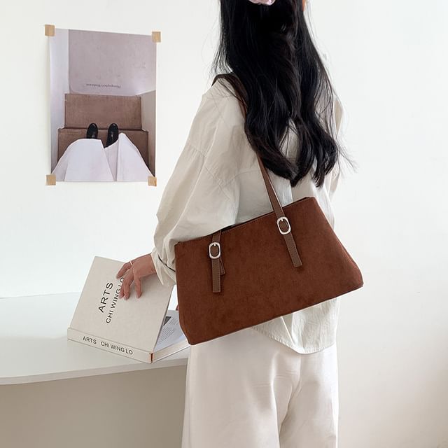 FAYLE-Plain Faux Suede Shoulder Bag