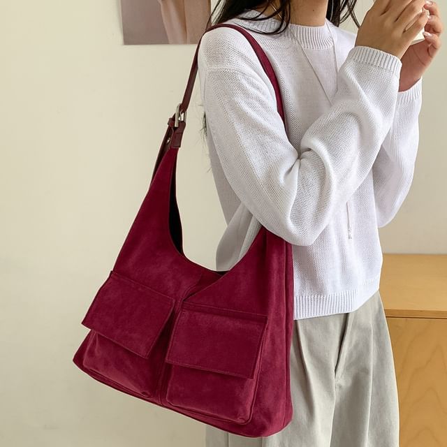 FAYLE-Plain Faux Suede Tote Bag