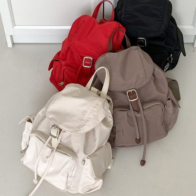 FAYLE-Plain Flap Nylon Backpack